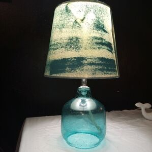 Blue Glass Table Lamp with Artistic Shade